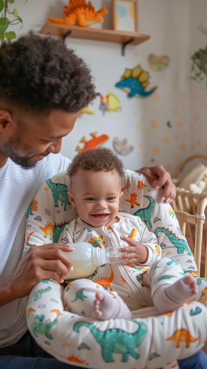 Father comforting baby at home